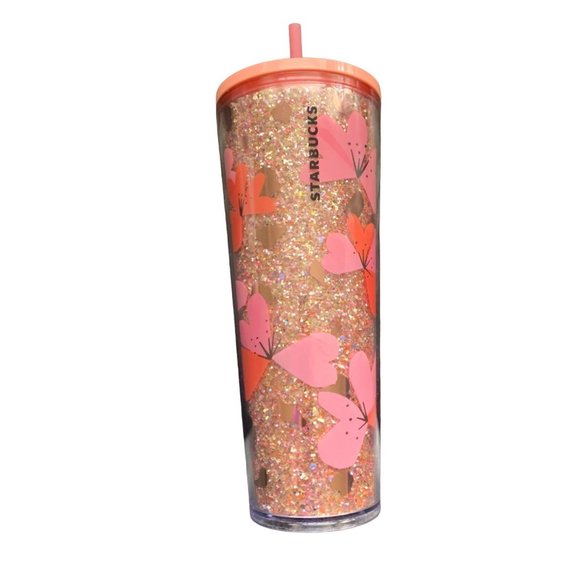 New Starbucks Pink Glitter Floral Cup 24 oz 2020 Valentines Day Tall Venti Mug w - Picture 1 of 5
